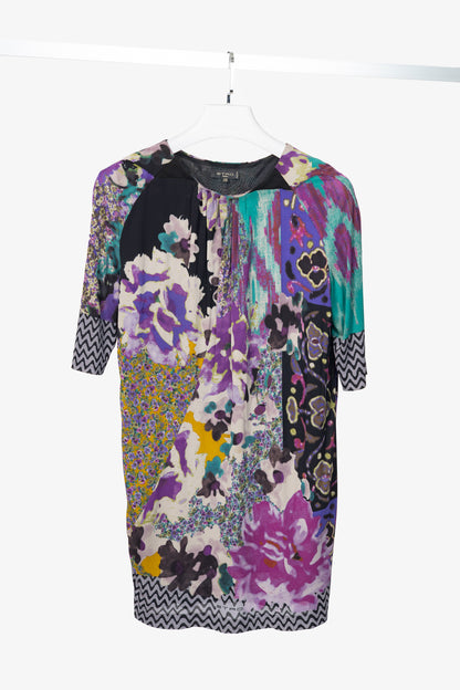 Etro Purple Mixed-Floral Mesh Shift Mini Dress