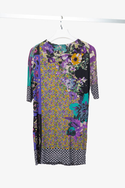 Etro Purple Mixed-Floral Mesh Shift Mini Dress