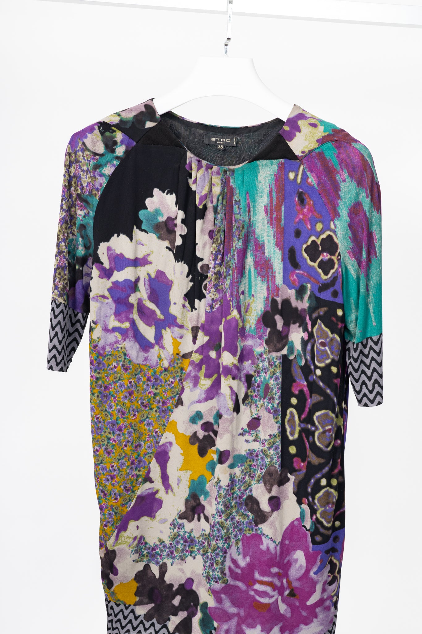 Etro Purple Mixed-Floral Mesh Shift Mini Dress