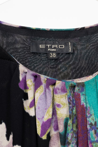 Etro Purple Mixed-Floral Mesh Shift Mini Dress