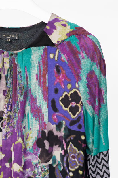Etro Purple Mixed-Floral Mesh Shift Mini Dress