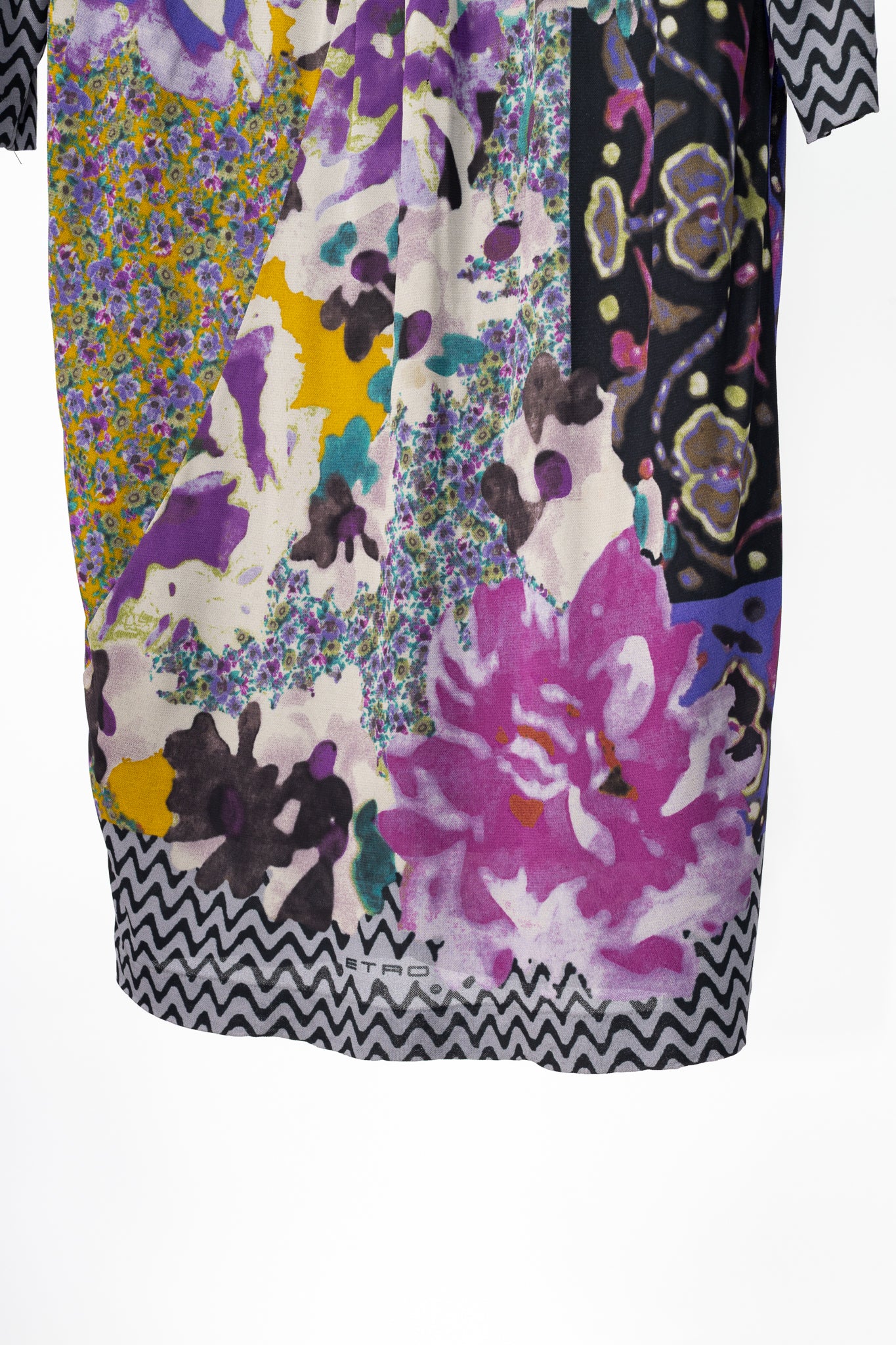 Etro Purple Mixed-Floral Mesh Shift Mini Dress