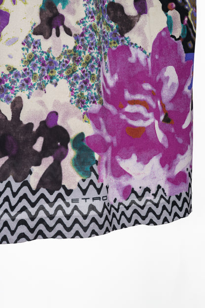 Etro Purple Mixed-Floral Mesh Shift Mini Dress
