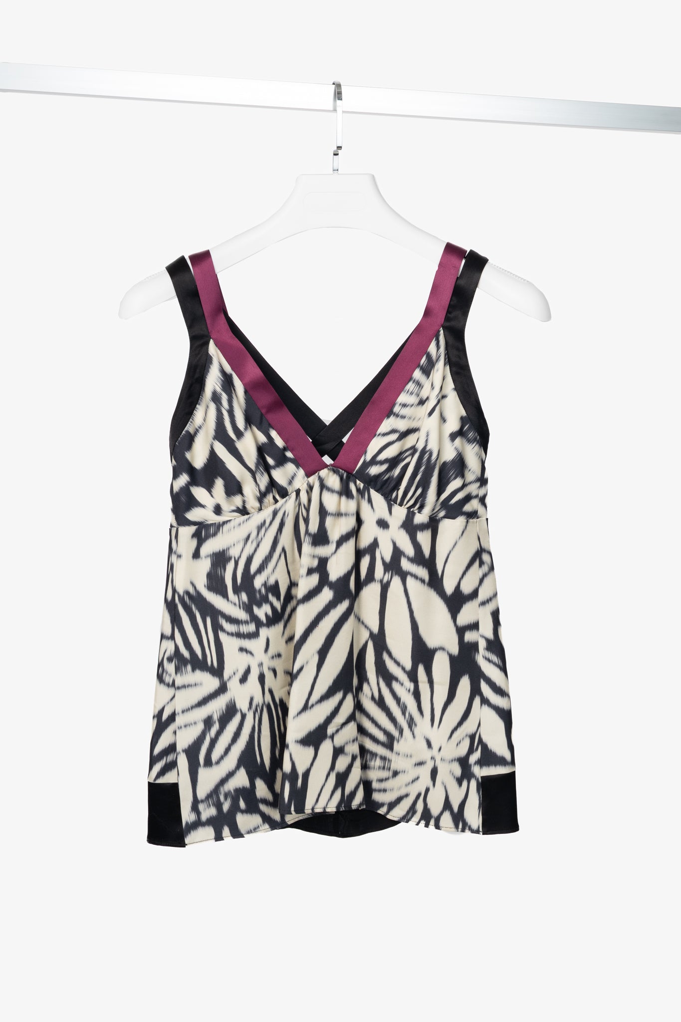 Etro White & Black Tie-Dye Silk-Satin Babydoll Tank
