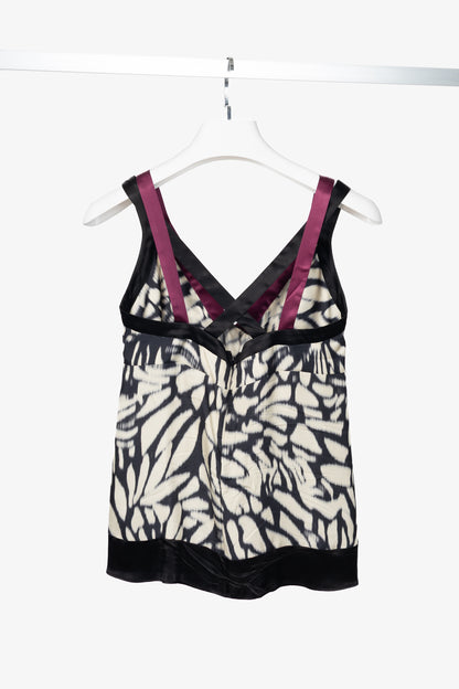 Etro White & Black Tie-Dye Silk-Satin Babydoll Tank