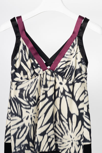 Etro White & Black Tie-Dye Silk-Satin Babydoll Tank