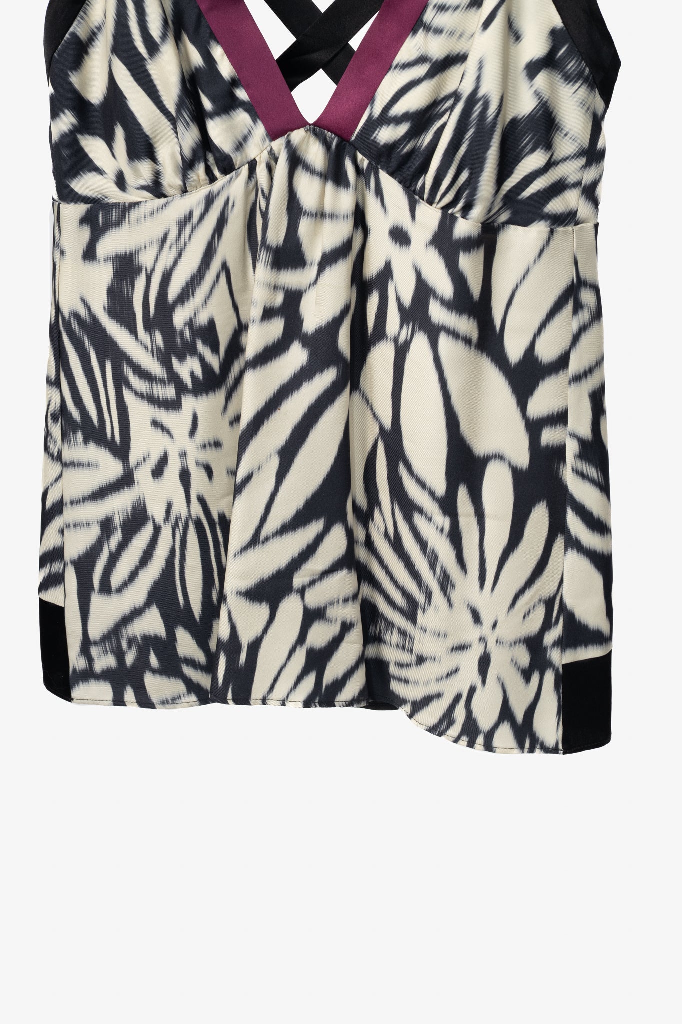 Etro White & Black Tie-Dye Silk-Satin Babydoll Tank