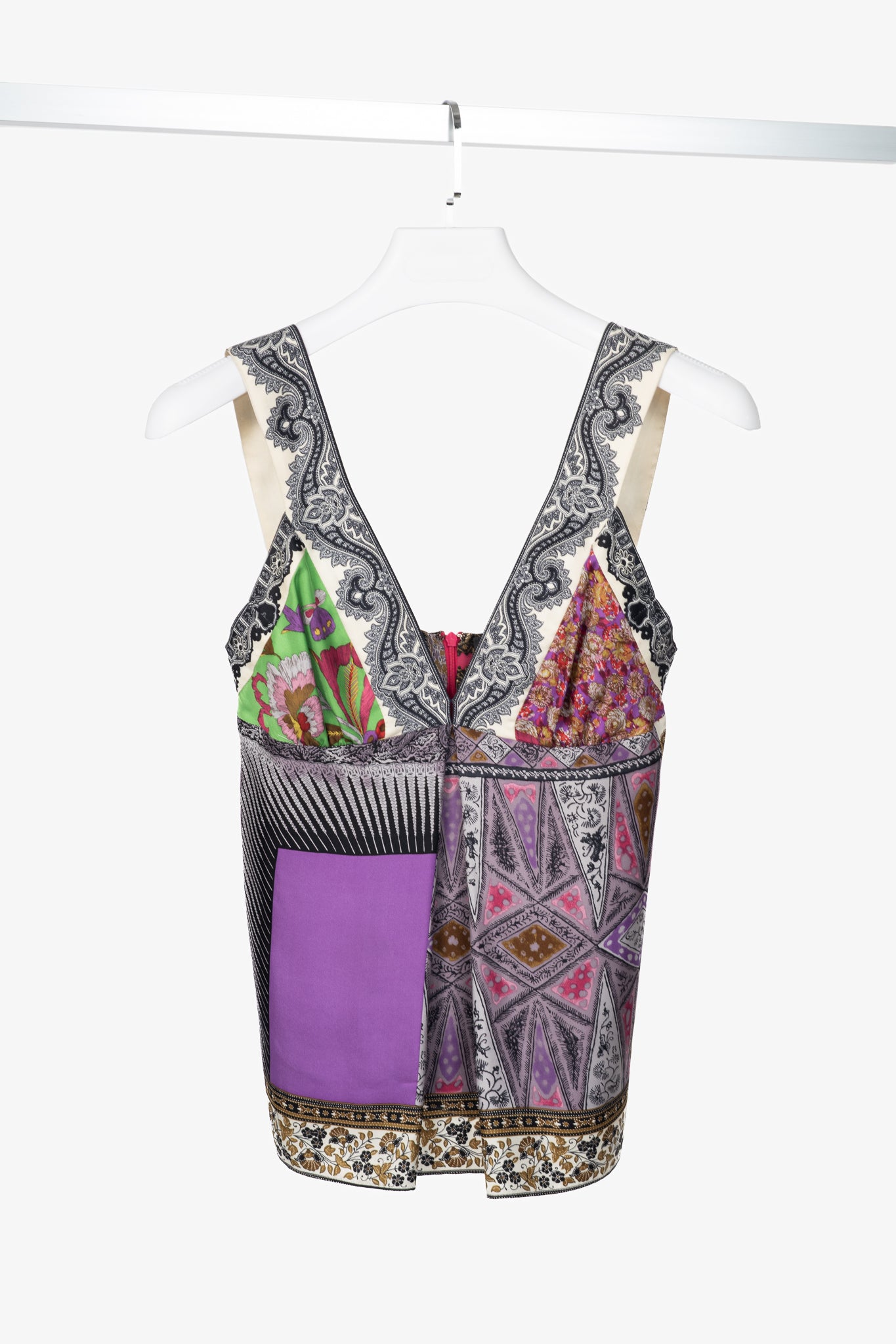 Etro Purple-Multi Paisley & Floral Silk-Satin Tank