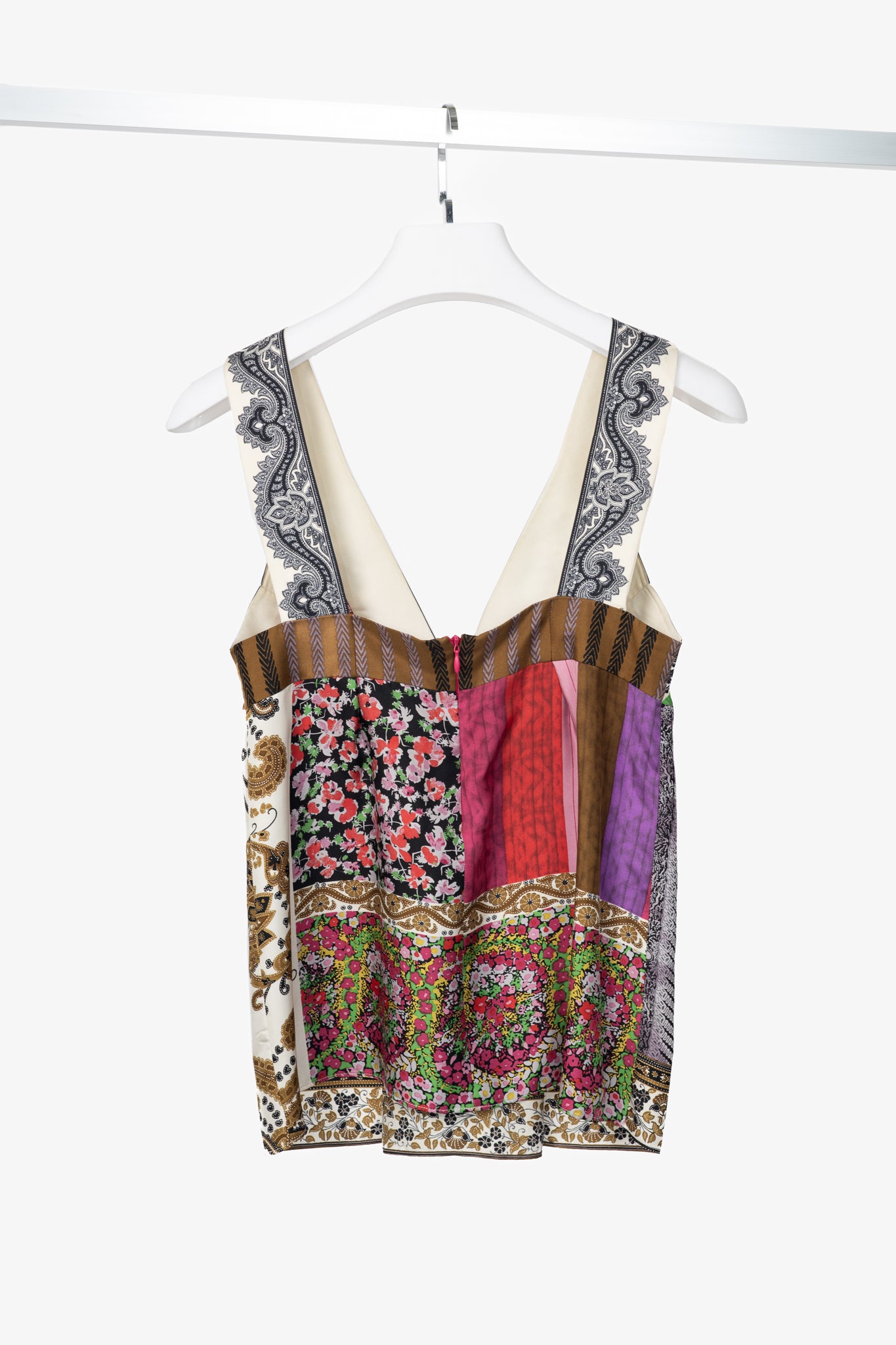 Etro Purple-Multi Paisley & Floral Silk-Satin Tank