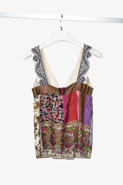 Etro Purple-Multi Paisley & Floral Silk-Satin Tank