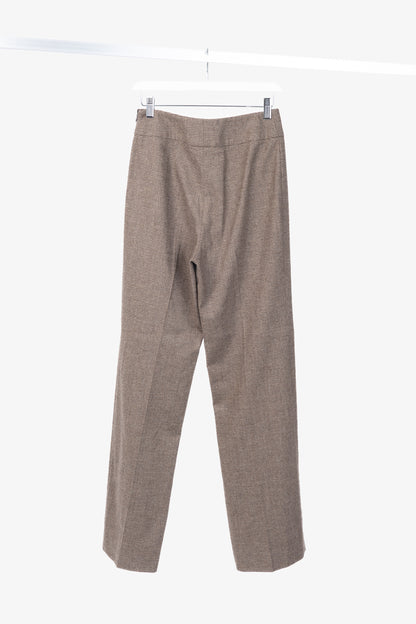 Etro Brown Micro-Plaid Wool-Flannel Straight-Leg Trousers