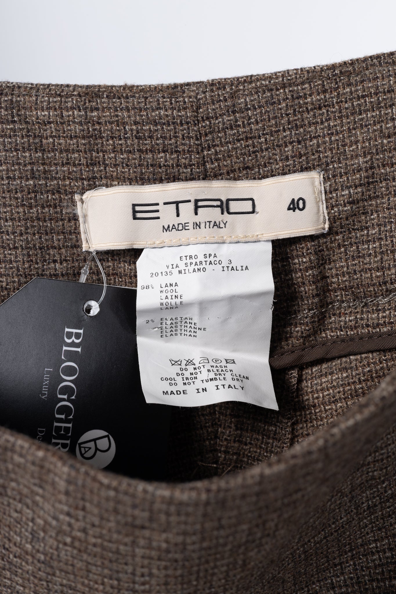 Etro Brown Micro-Plaid Wool-Flannel Straight-Leg Trousers