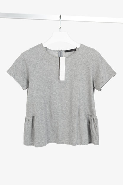 Fabiana Filippi Grey Cotton-Pique Monili Peplum T-Shirt