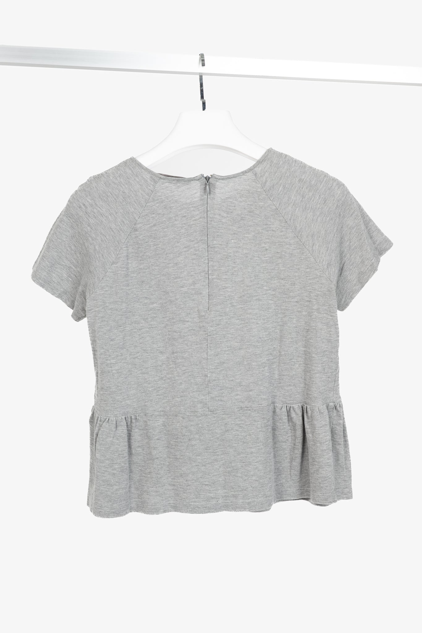 Fabiana Filippi Grey Cotton-Pique Monili Peplum T-Shirt