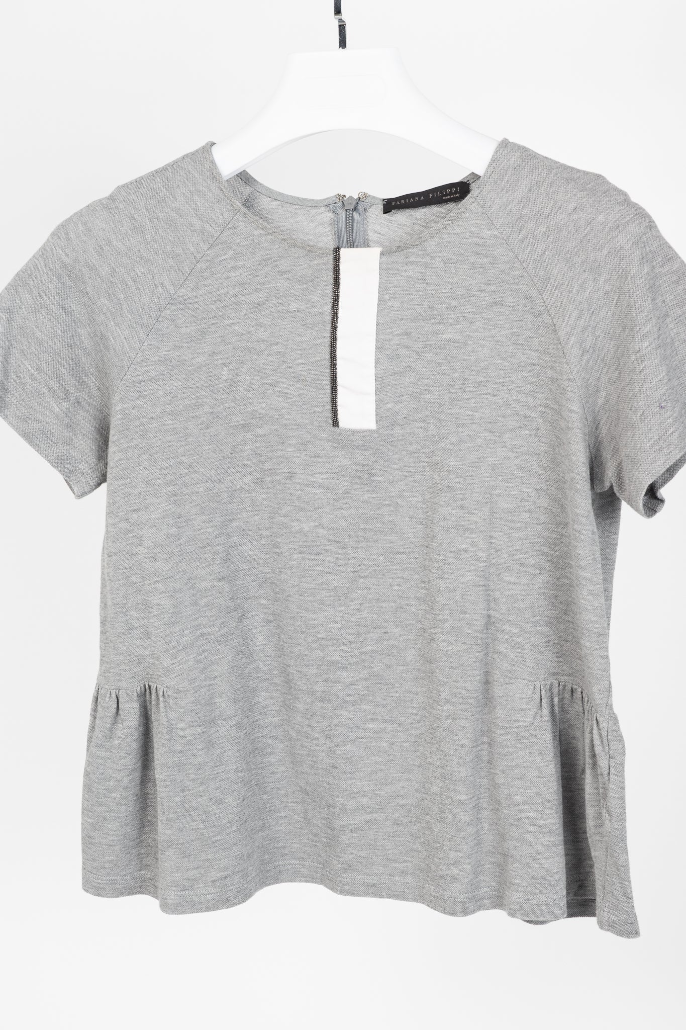 Fabiana Filippi Grey Cotton-Pique Monili Peplum T-Shirt