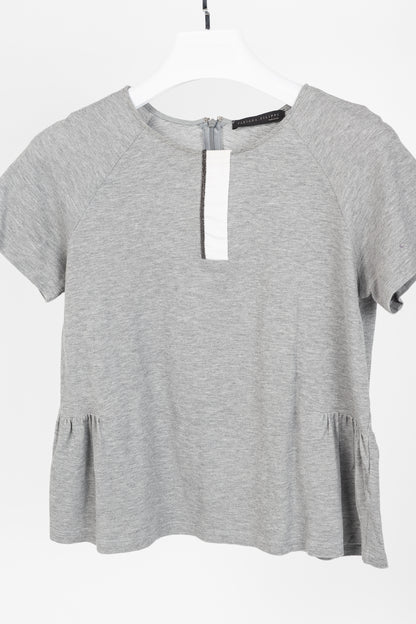 Fabiana Filippi Grey Cotton-Pique Monili Peplum T-Shirt