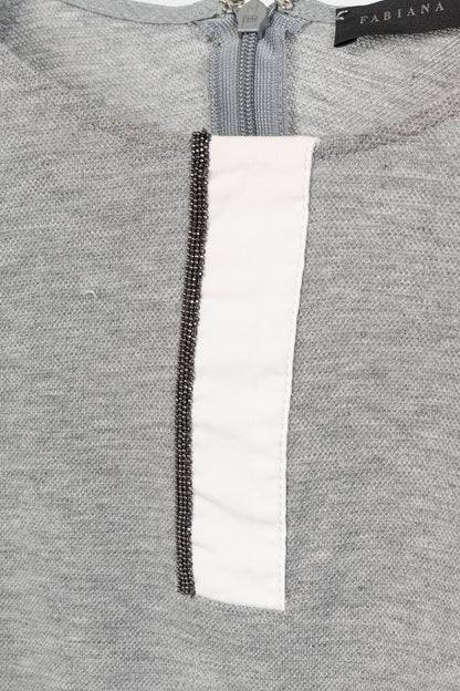 Fabiana Filippi Grey Cotton-Pique Monili Peplum T-Shirt