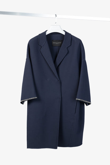 Fabiana Filippi Navy Twill Bead-Trim Double-Breasted Coat