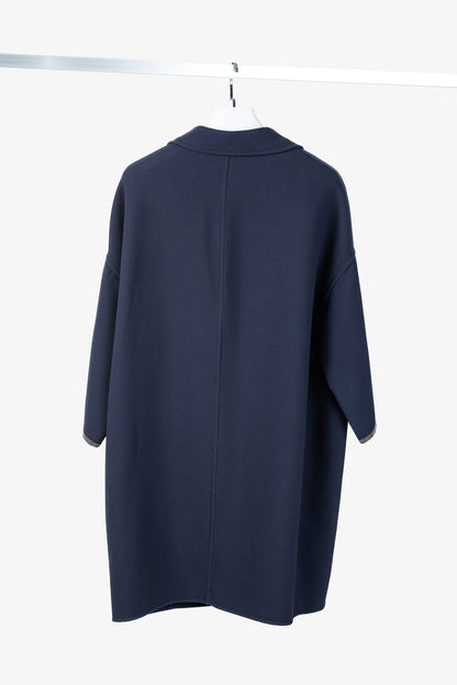 Fabiana Filippi Navy Twill Bead-Trim Double-Breasted Coat