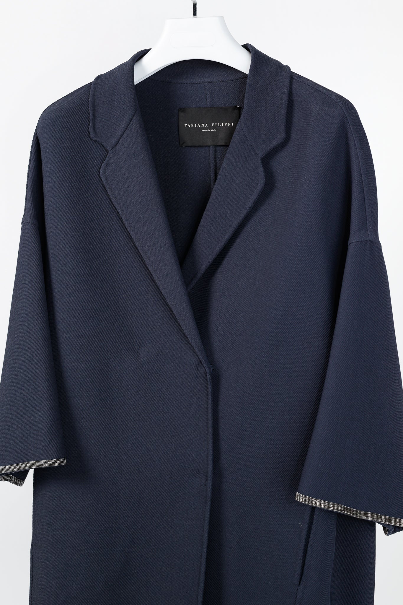 Fabiana Filippi Navy Twill Bead-Trim Double-Breasted Coat