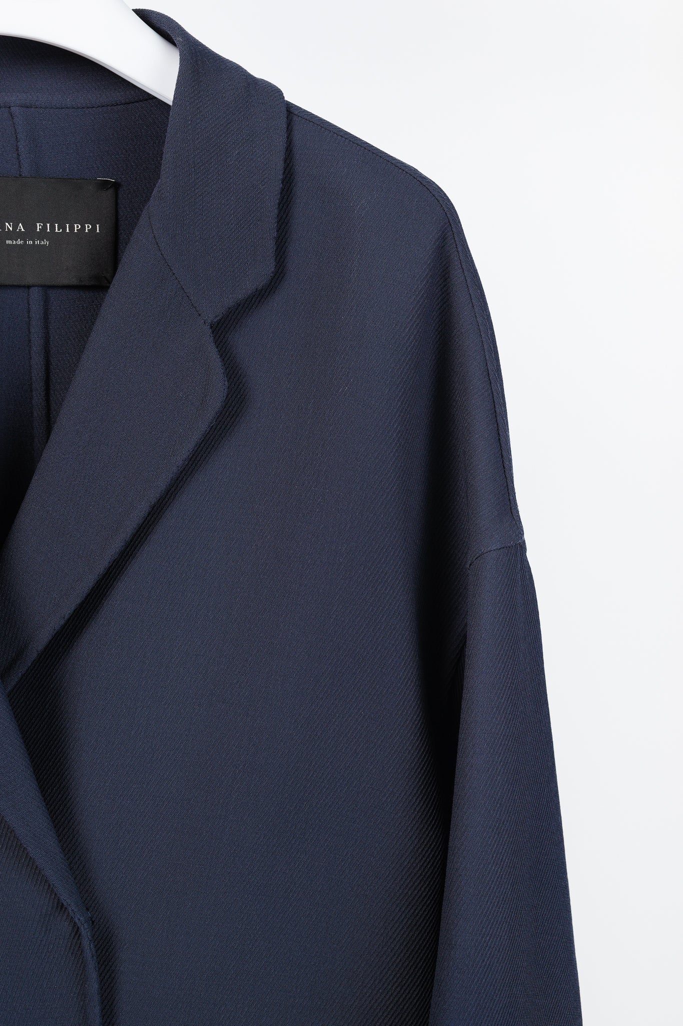 Fabiana Filippi Navy Twill Bead-Trim Double-Breasted Coat