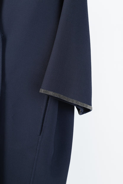 Fabiana Filippi Navy Twill Bead-Trim Double-Breasted Coat