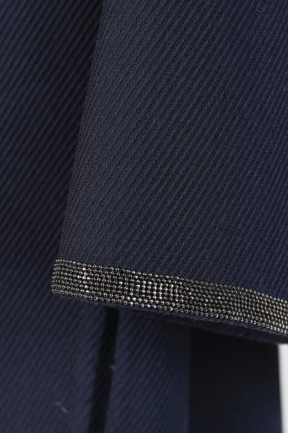 Fabiana Filippi Navy Twill Bead-Trim Double-Breasted Coat