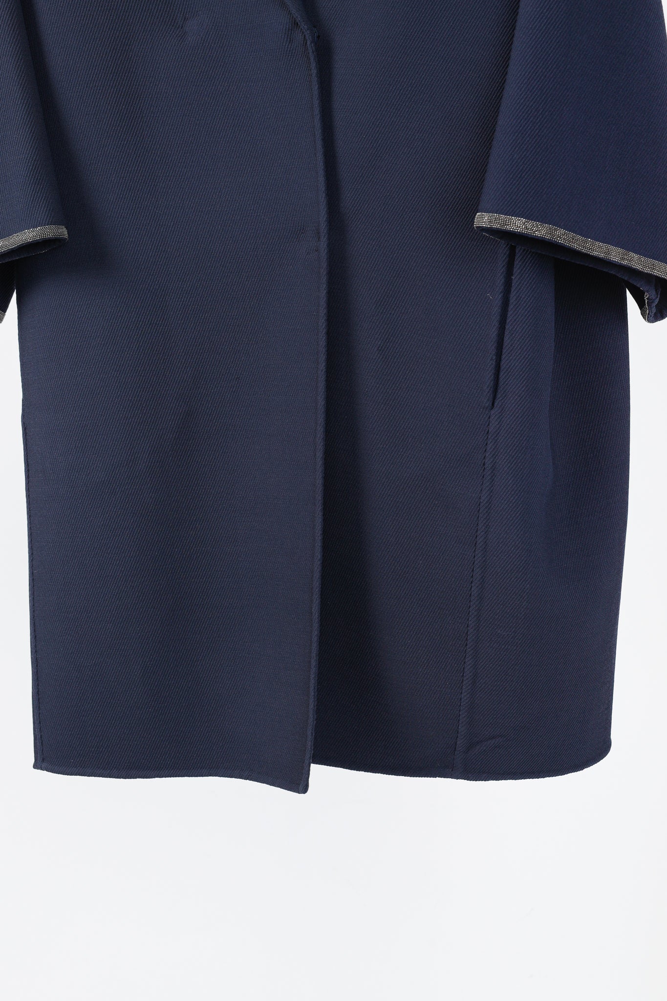 Fabiana Filippi Navy Twill Bead-Trim Double-Breasted Coat