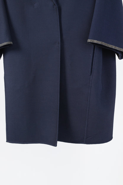 Fabiana Filippi Navy Twill Bead-Trim Double-Breasted Coat