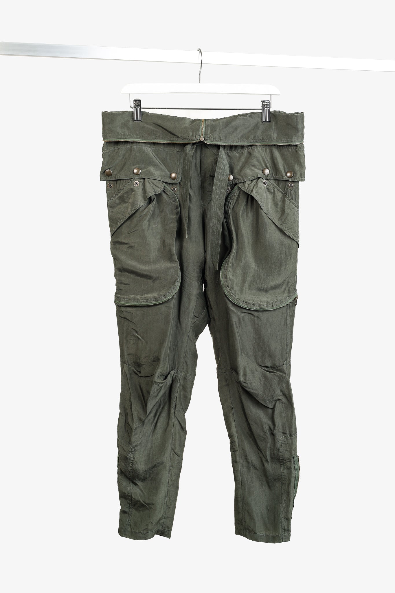 Faith Connexion Army Khaki Silk Multi Pocket Cargo Pants