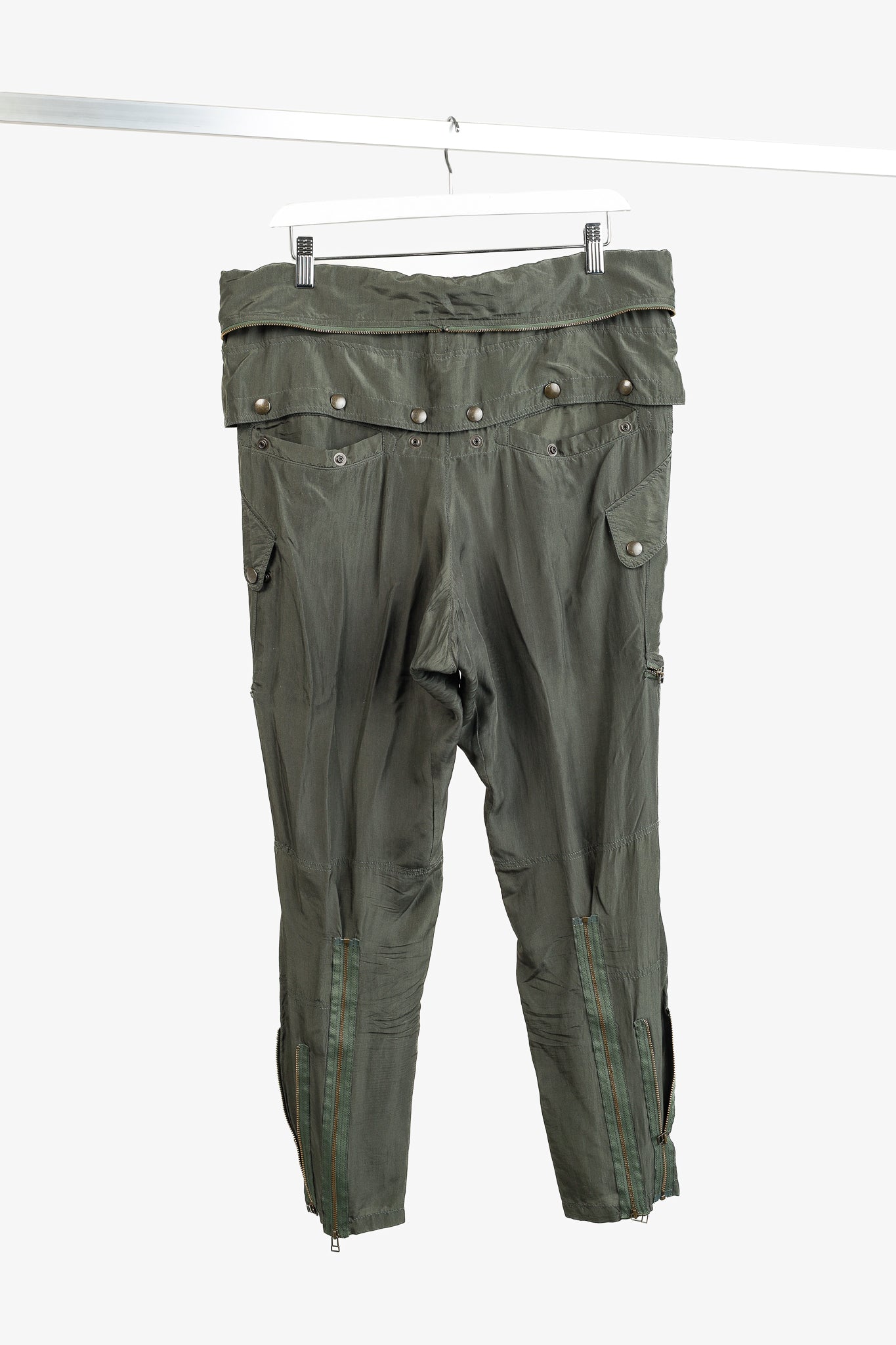 Faith Connexion Army Khaki Silk Multi Pocket Cargo Pants