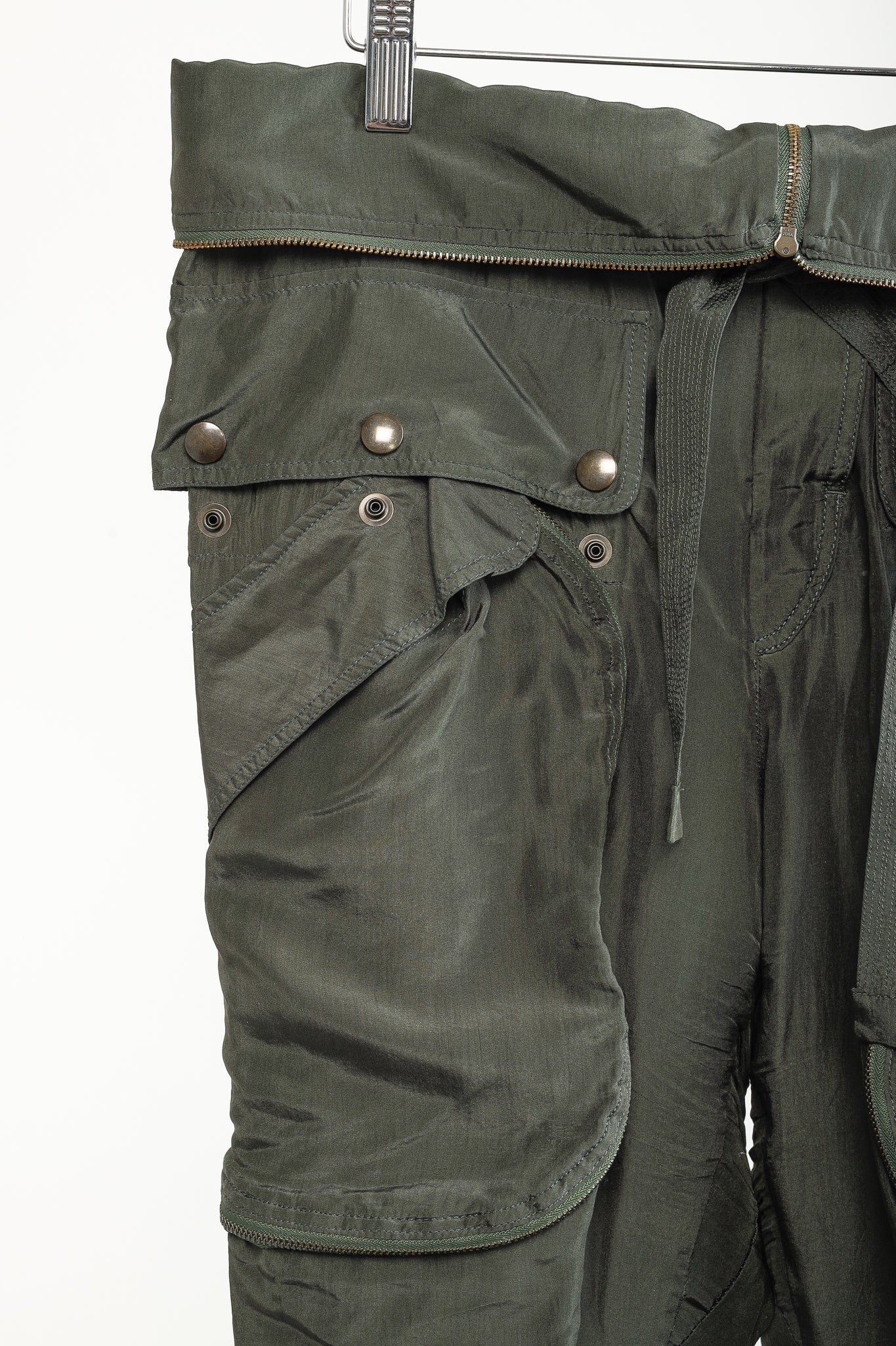 Faith Connexion Army Khaki Silk Multi Pocket Cargo Pants