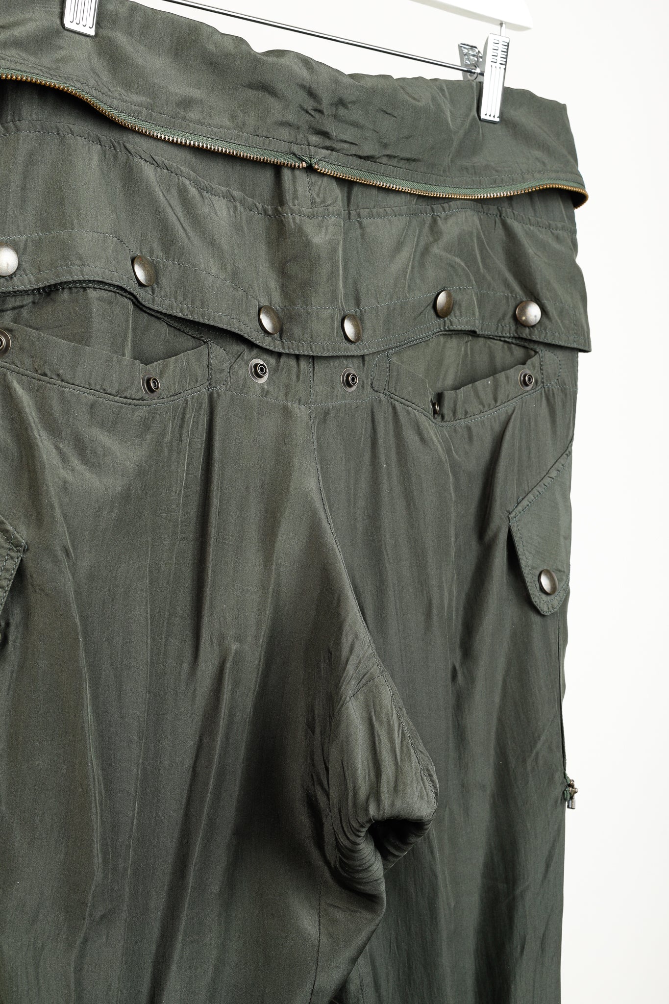 Faith Connexion Army Khaki Silk Multi Pocket Cargo Pants