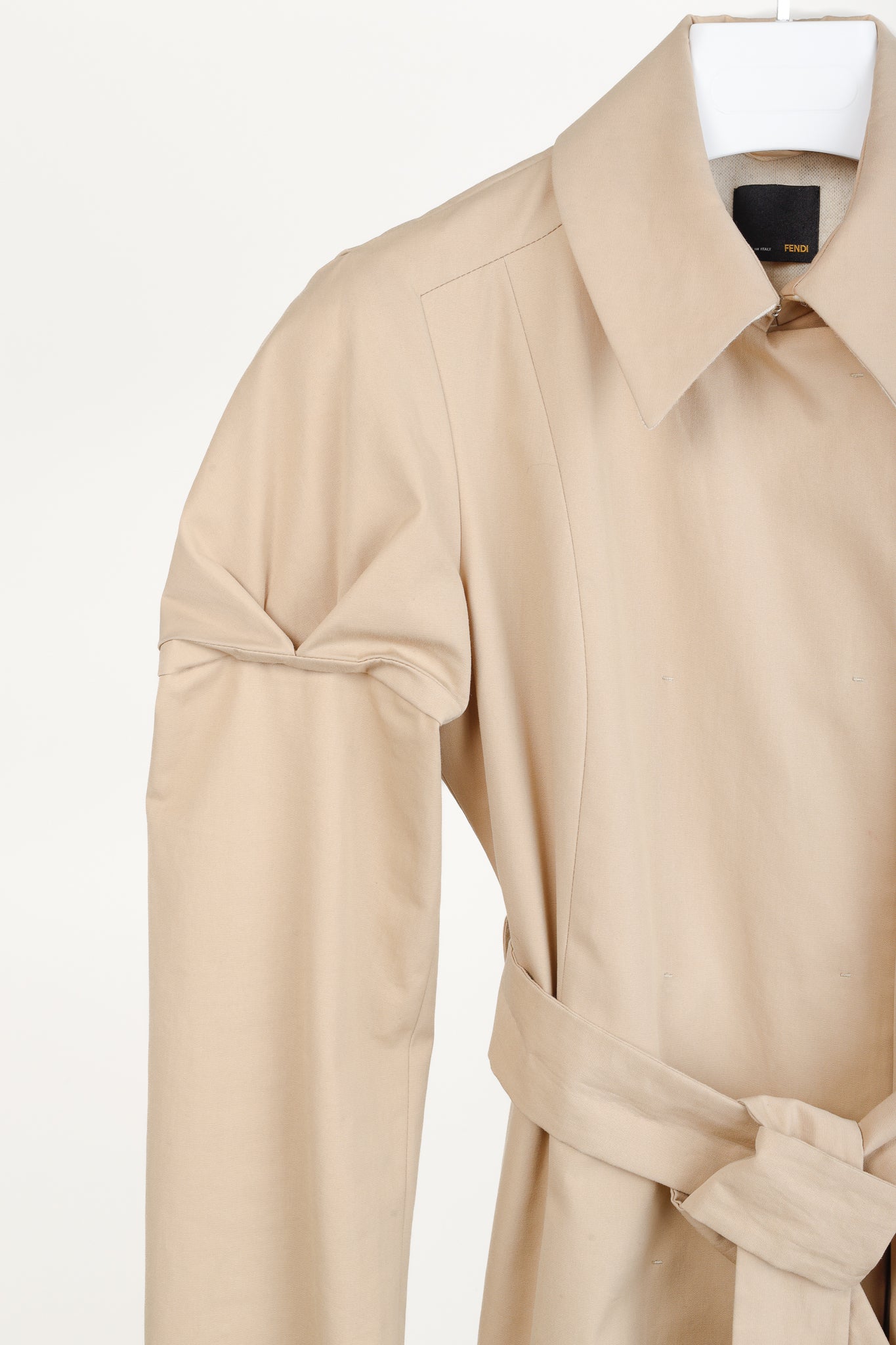 Fendi Tan Cotton Belted Pleated-Sleeve Trench Coat