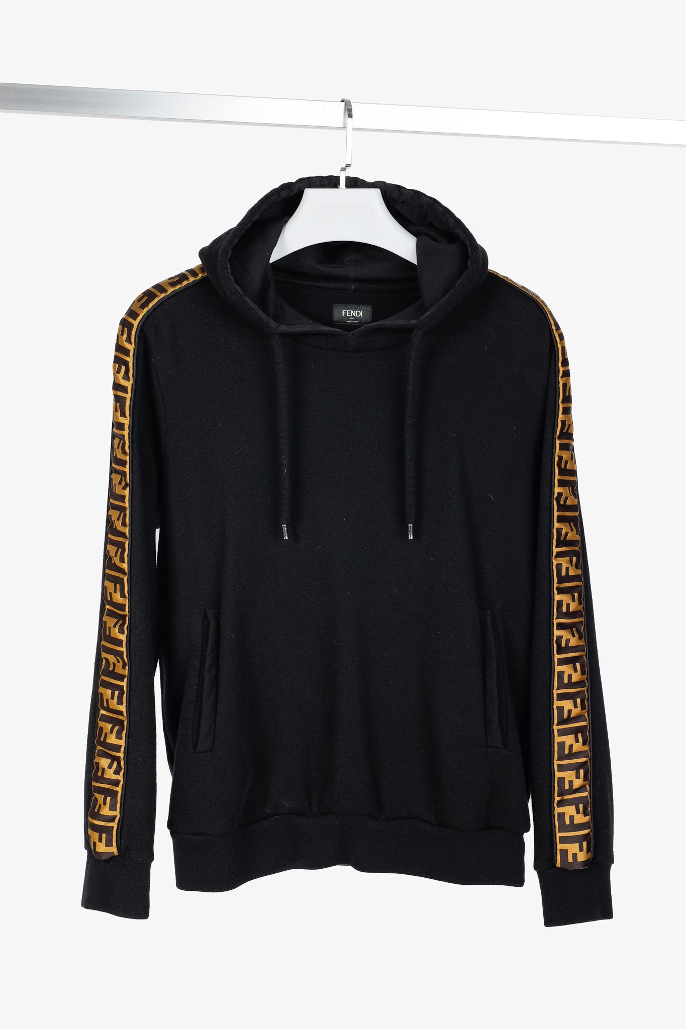 Fendi Black Taped FF Motif Hooded Sweatshirt