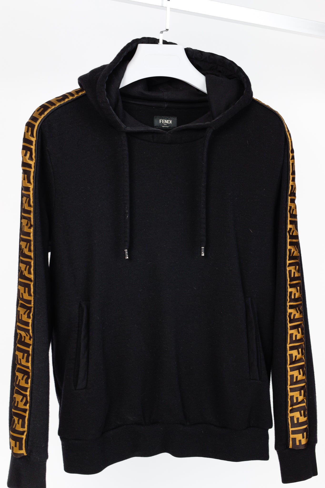 Fendi Black Taped FF Motif Hooded Sweatshirt