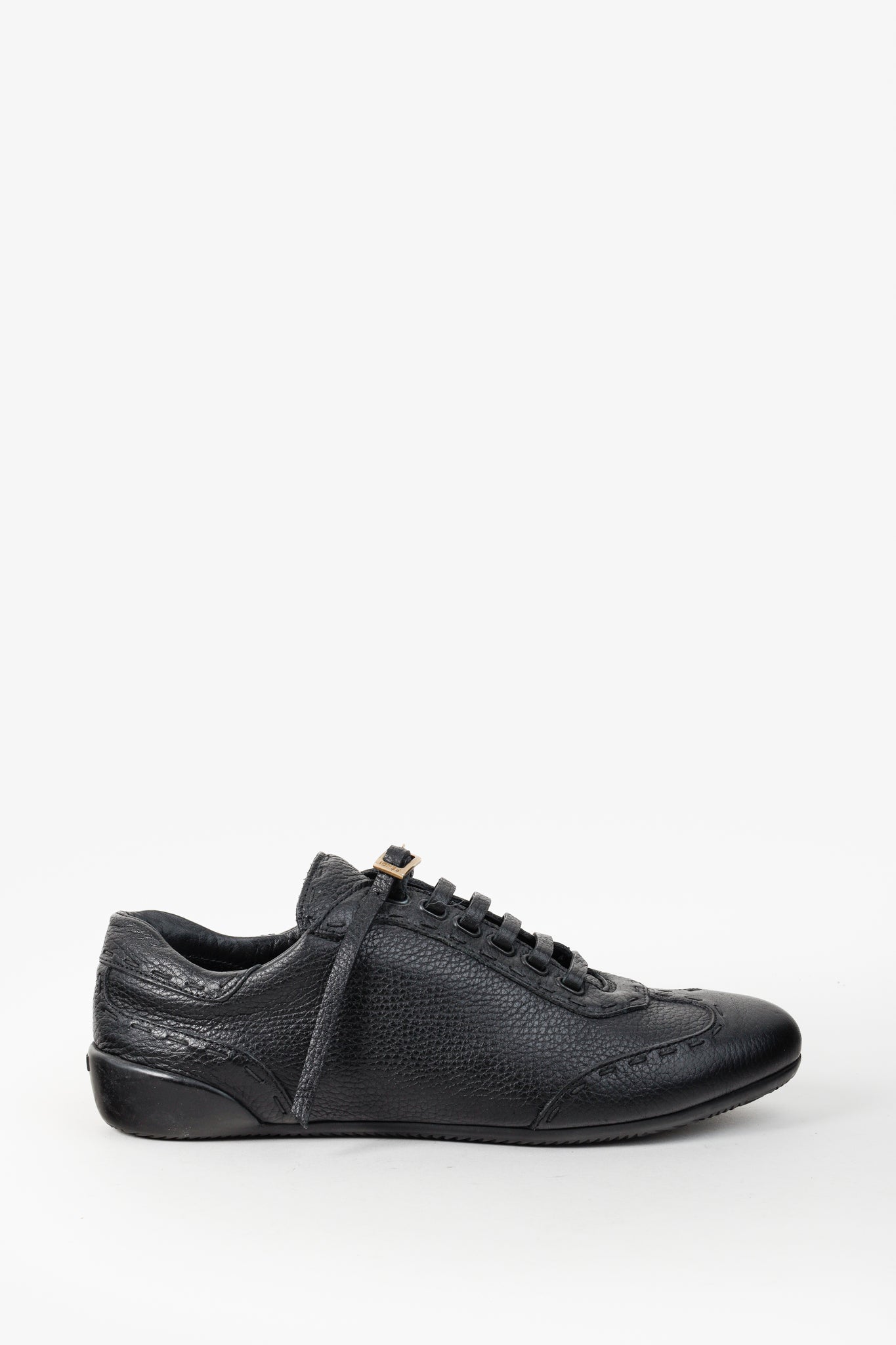 Fendi Black Leather Laces Brogue Trainers Sneakers