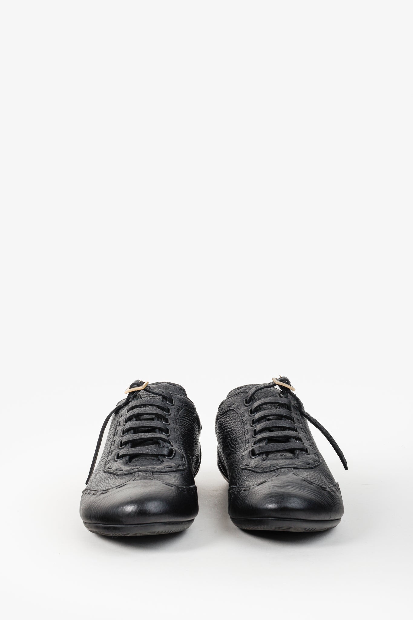 Fendi Black Leather Laces Brogue Trainers Sneakers