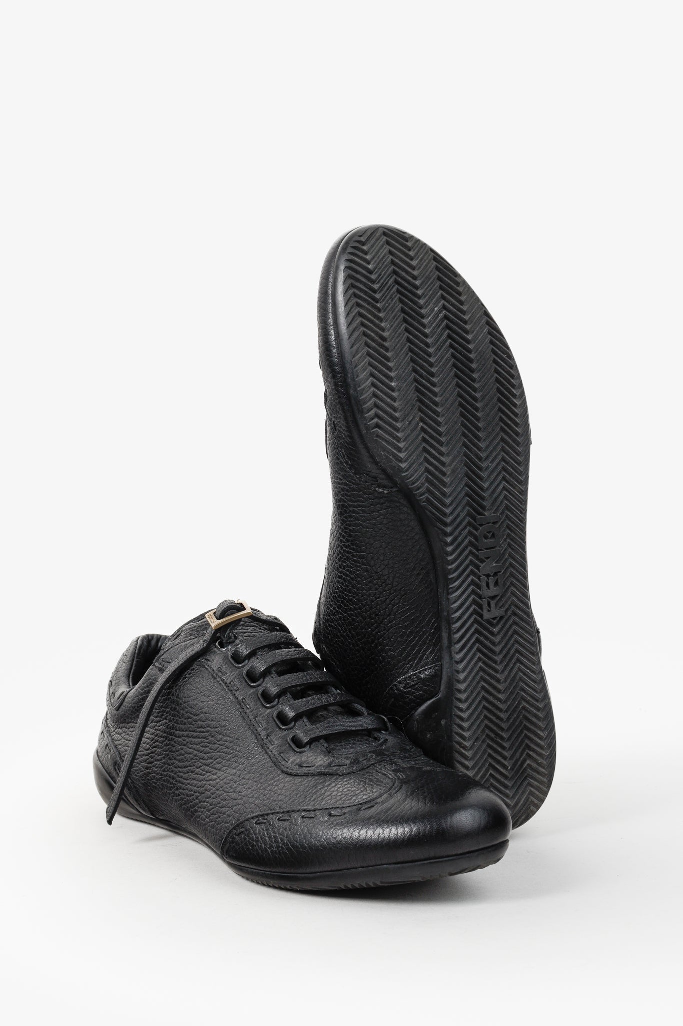 Fendi Black Leather Laces Brogue Trainers Sneakers