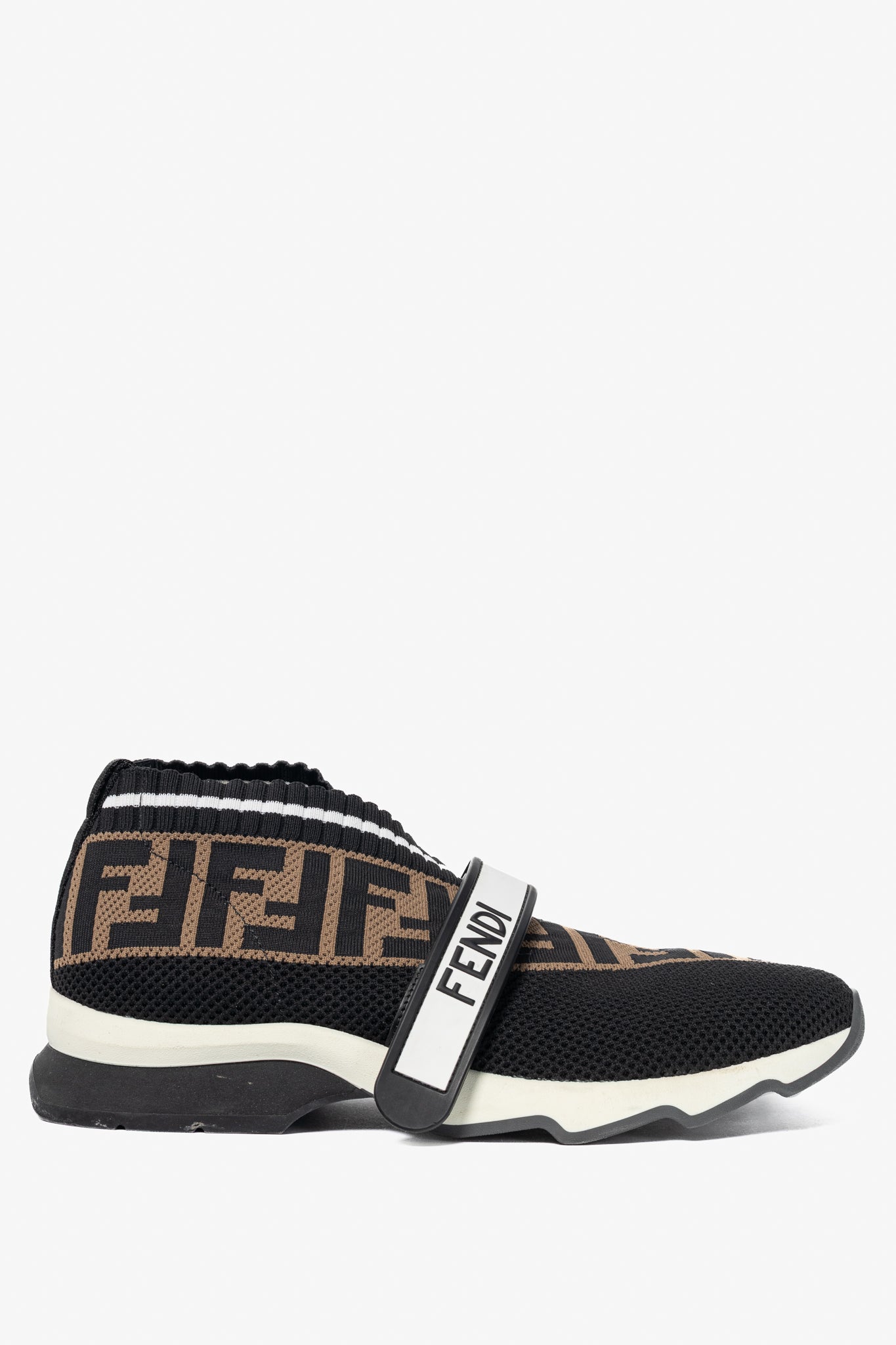 Fendi Rockoko 'Black Brown' FF Motif Knit Sneakers