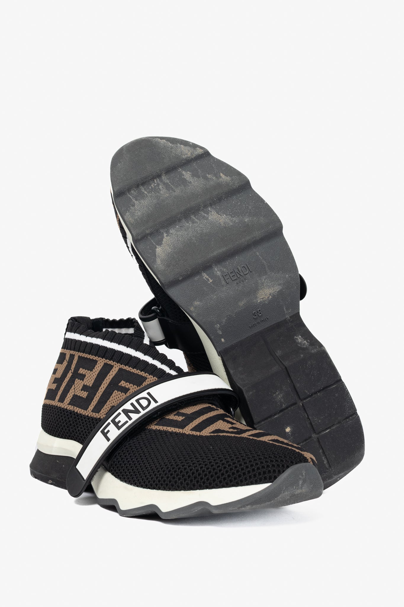 Fendi Rockoko 'Black Brown' FF Motif Knit Sneakers