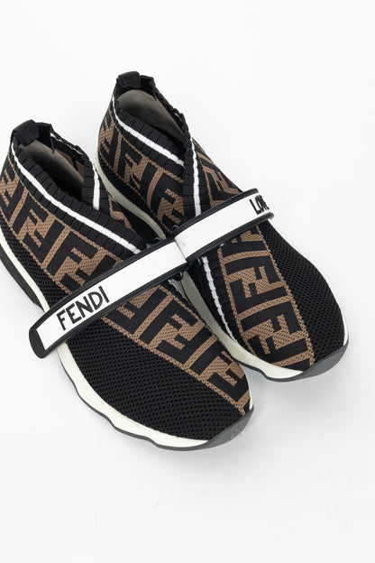 Fendi Rockoko 'Black Brown' FF Motif Knit Sneakers