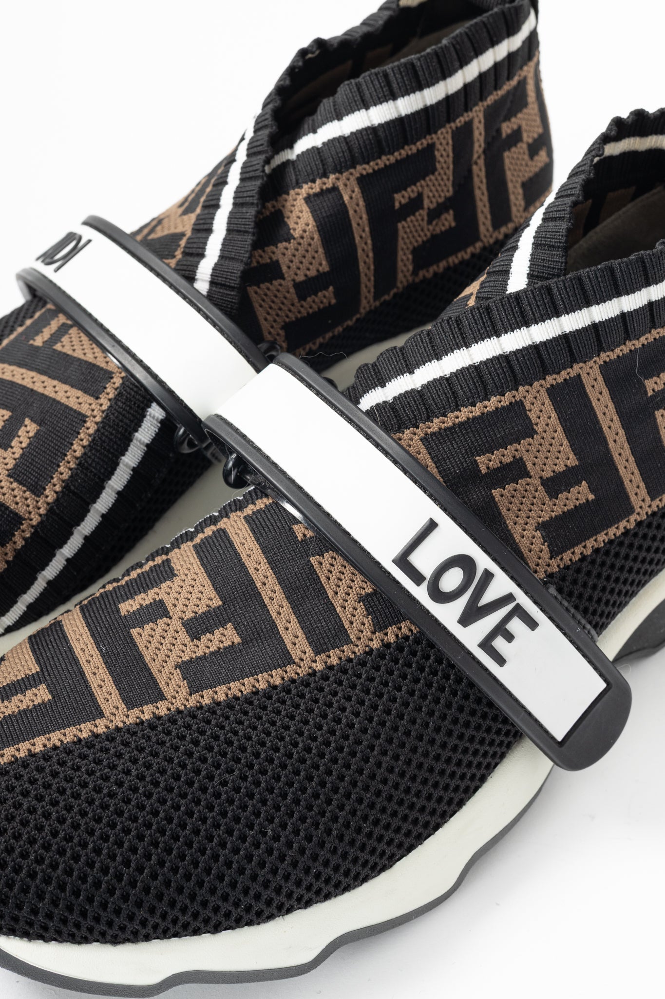 Fendi Rockoko 'Black Brown' FF Motif Knit Sneakers