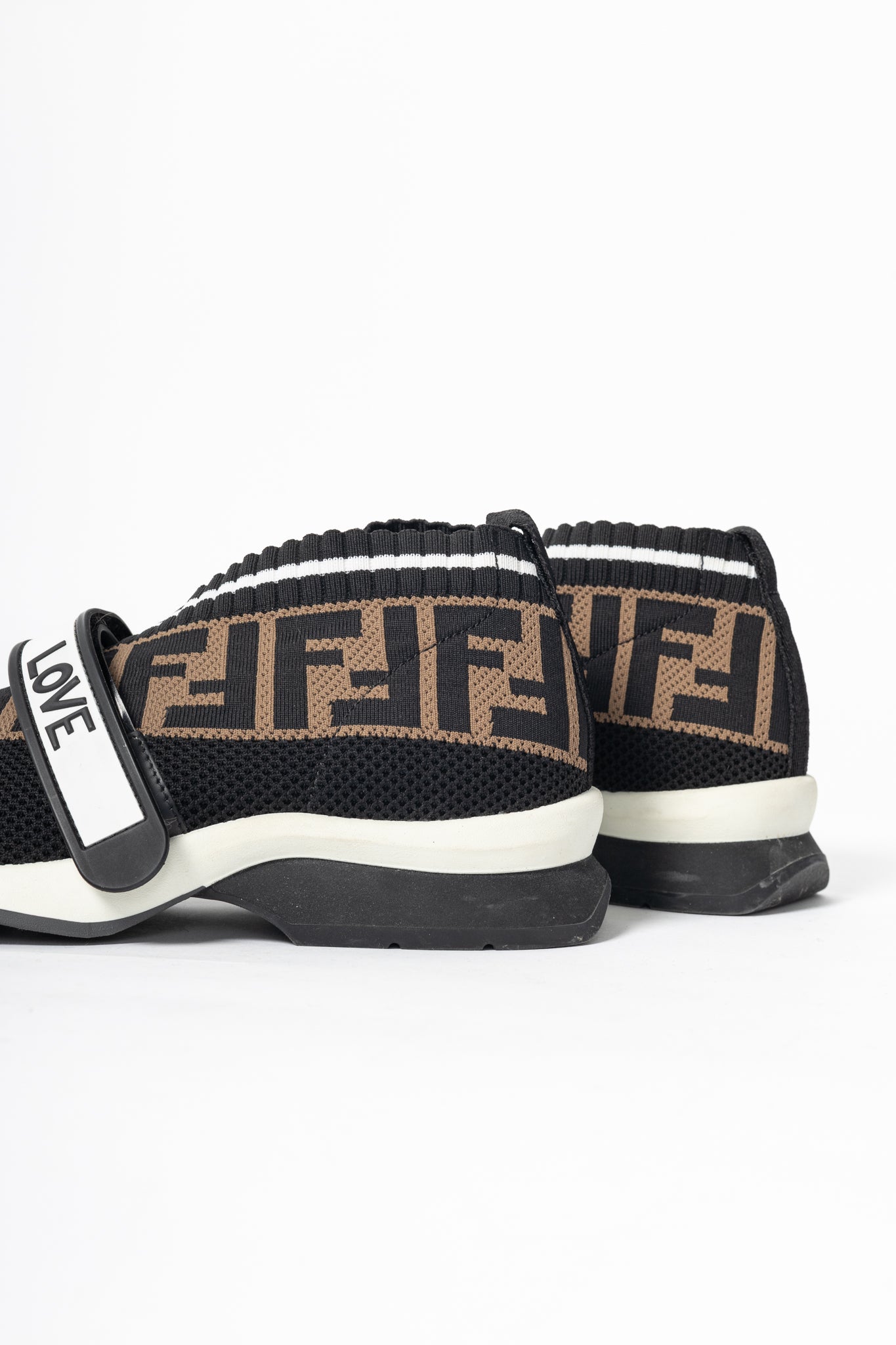 Fendi Rockoko 'Black Brown' FF Motif Knit Sneakers