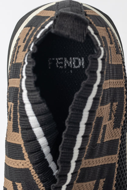 Fendi Rockoko 'Black Brown' FF Motif Knit Sneakers