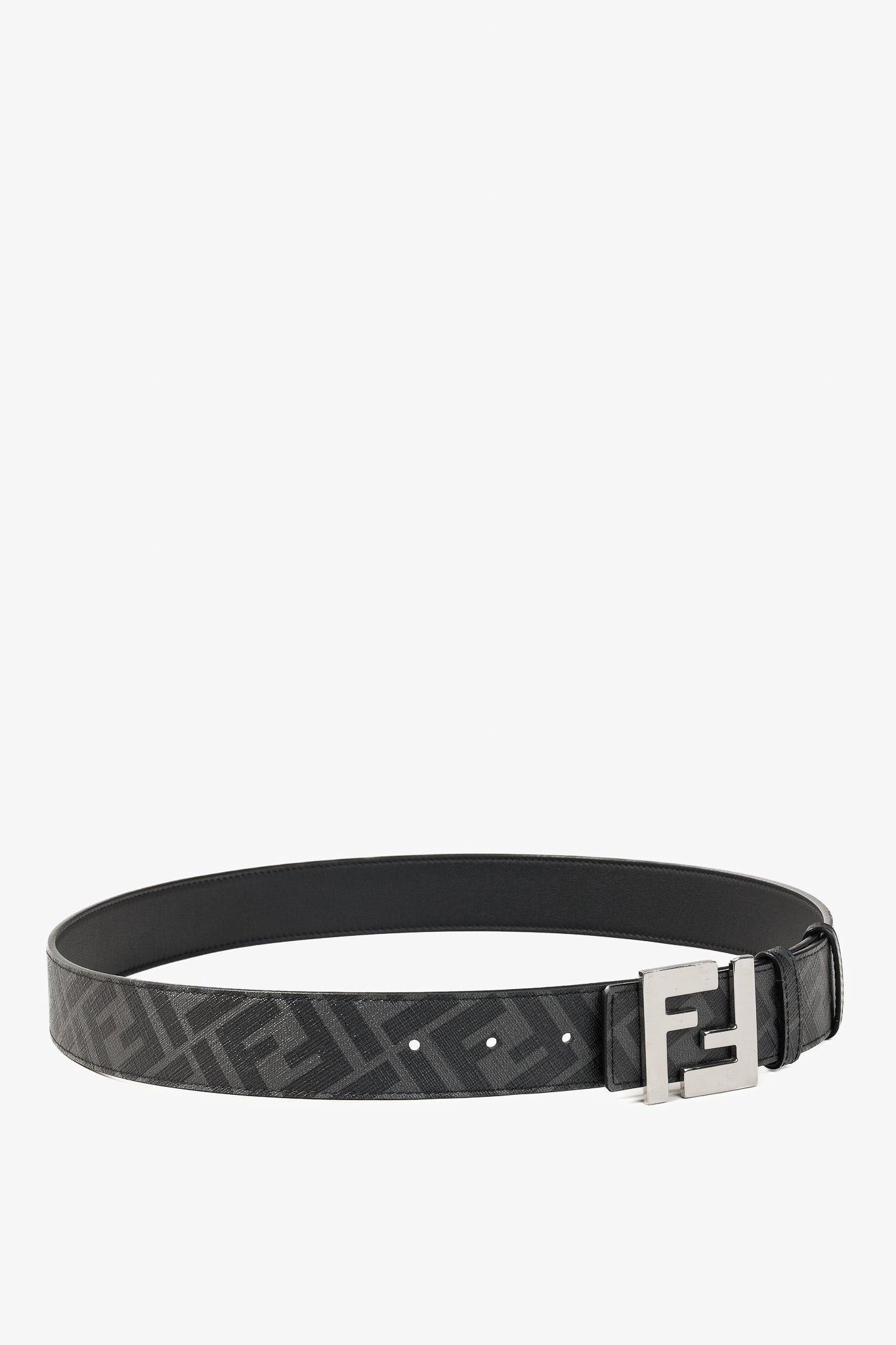 Fendi Reversible FF Black Leather & Monogram Canvas Logo-Buckle Belt