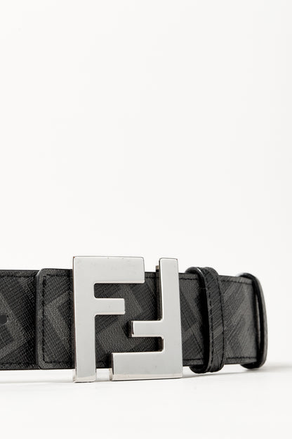 Fendi Reversible FF Black Leather & Monogram Canvas Logo-Buckle Belt