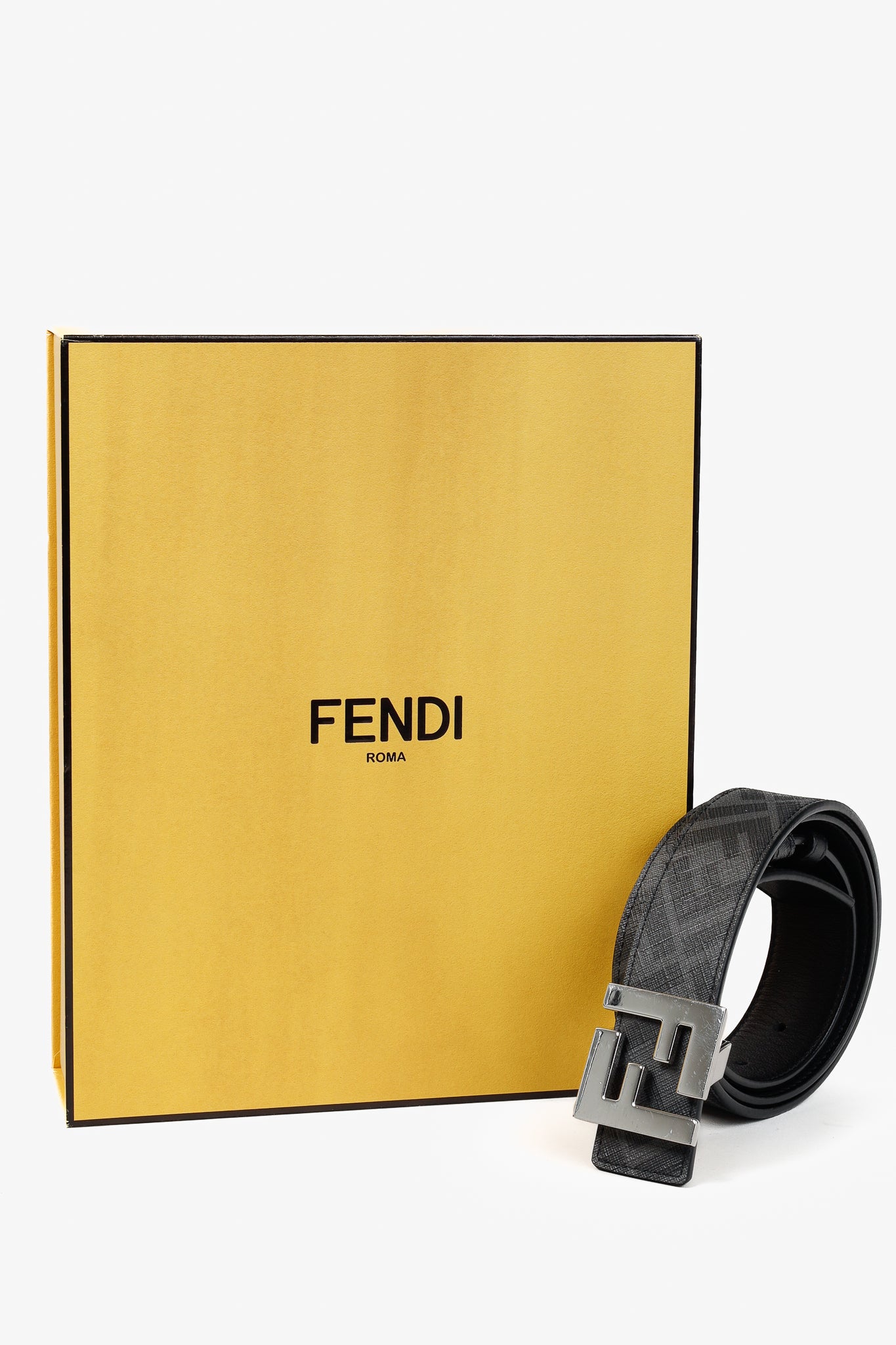 Fendi Reversible FF Black Leather & Monogram Canvas Logo-Buckle Belt