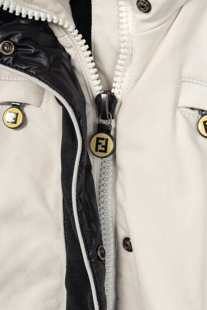 Fendi White & Black Colourblock Hidden-Hood Zip Jacket