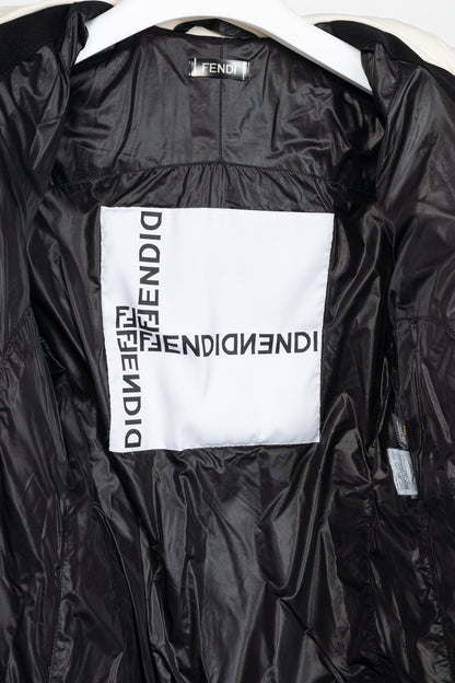 Fendi White & Black Colourblock Hidden-Hood Zip Jacket